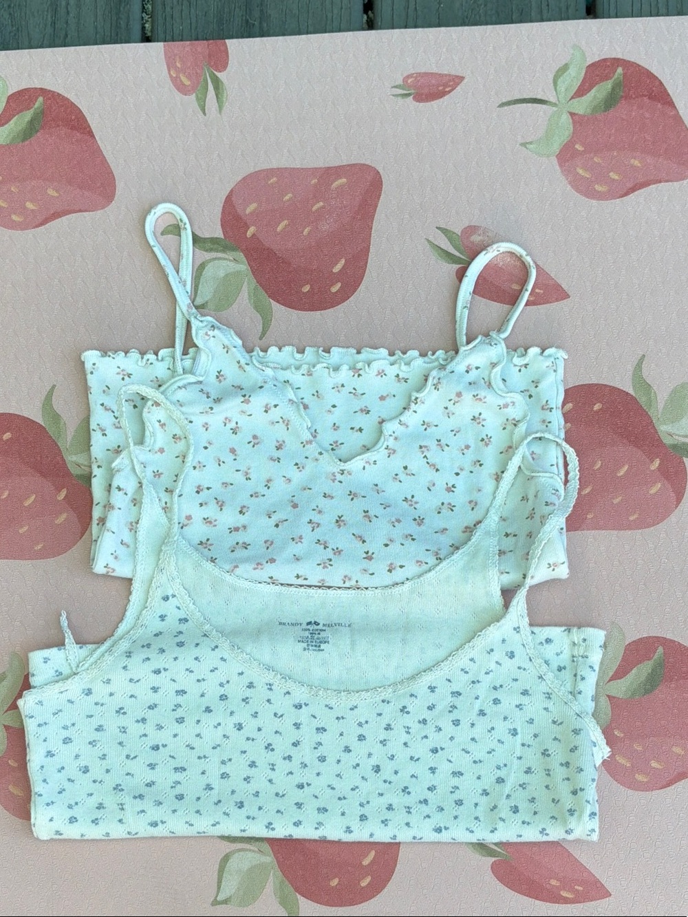 Brandy Melville White/Cream Floral Cotton Cami Trio